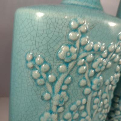 Pair of Ceramic Floral Theme, Bottle Shaped Vases