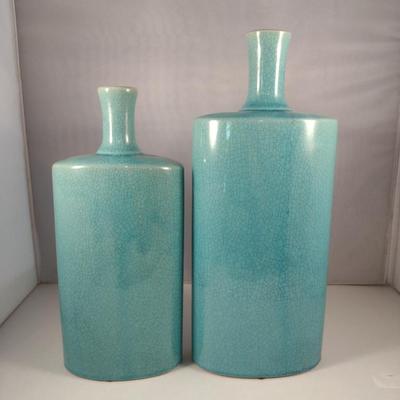 Pair of Ceramic Floral Theme, Bottle Shaped Vases