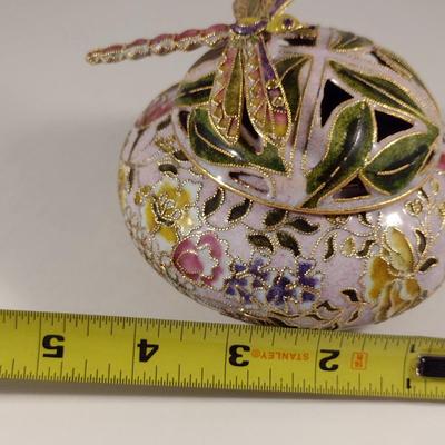 Dragonfly Design Cloisonne Jar with Reticulated Lid