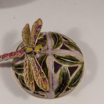 Dragonfly Design Cloisonne Jar with Reticulated Lid