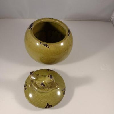 Glazed Ceramic Jar with Bird Finial