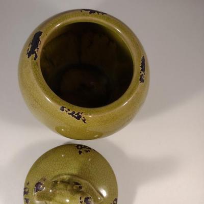 Glazed Ceramic Jar with Bird Finial