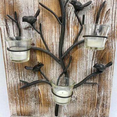 Wall Decor with Votive Candles, Shelf and Coathooks