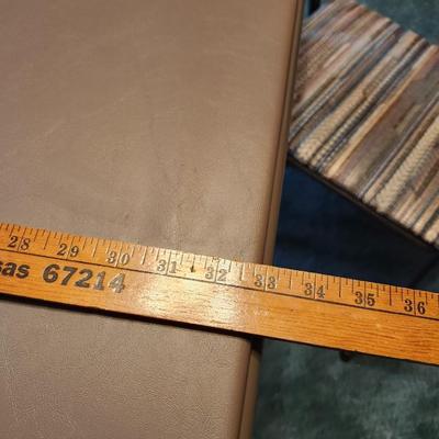 four Cosco folding chairs with vintage cloth seats and folding table