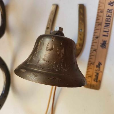 Horse shoe wine bottle holder and Beautiful Vintage Brass Dinner Bell