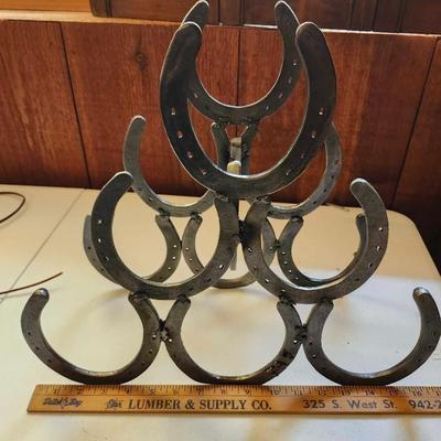 Horse shoe wine bottle holder and Beautiful Vintage Brass Dinner Bell