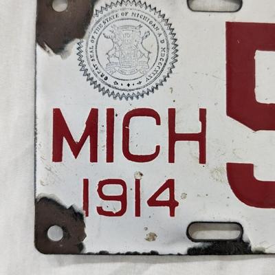 1914 Porcelain Michigan License Plate