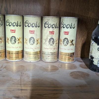 Vintage Coors Lighted Sign and Cans
