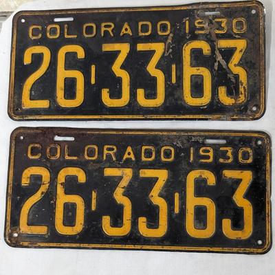 Paired 1930's Colorado License Plates