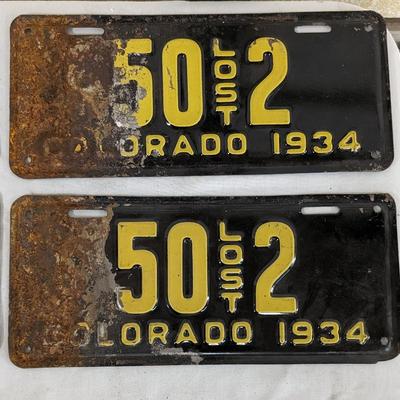 Paired 1930's Colorado License Plates