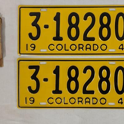 1947 Greeley Colorado License Plate Pairs w/ Paper Sleeves