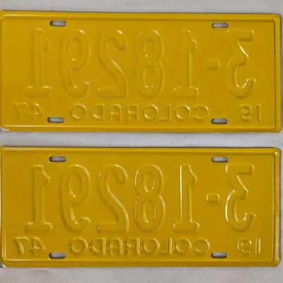 1947 Greeley Colorado License Plate Pairs w/ Paper Sleeves