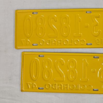 1947 Greeley Colorado License Plate Pairs w/ Paper Sleeves
