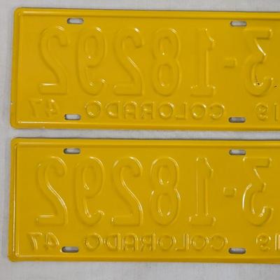 1947 Greeley Colorado License Plate Pairs w/ Paper Sleeves