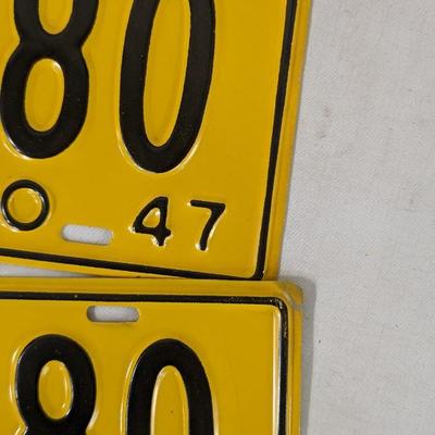 1947 Greeley Colorado License Plate Pairs w/ Paper Sleeves