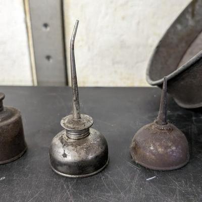 Galvanized Oil Cans, Pans, and Funnels