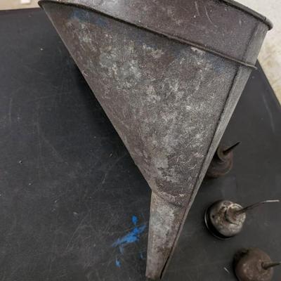 Galvanized Oil Cans, Pans, and Funnels