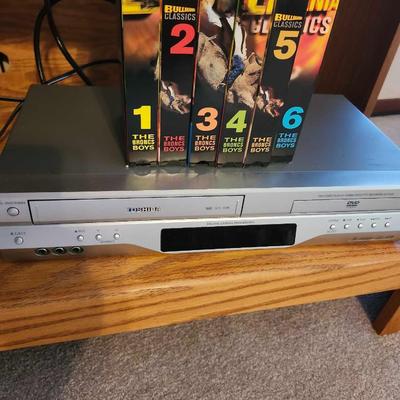 32 inch TV, DVD/VHS player, Panasonic cd Stereo system and Bullmania Classics VHS set