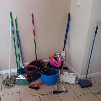 CLEANING SUPPLIES AND A STEP STOOL