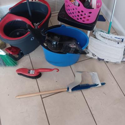 CLEANING SUPPLIES AND A STEP STOOL
