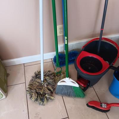 CLEANING SUPPLIES AND A STEP STOOL