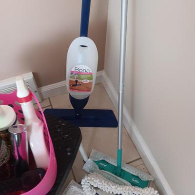 CLEANING SUPPLIES AND A STEP STOOL