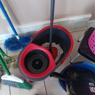 CLEANING SUPPLIES AND A STEP STOOL