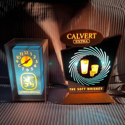 Vintage Calvert Whiskey Light and Lowenbrau Clock