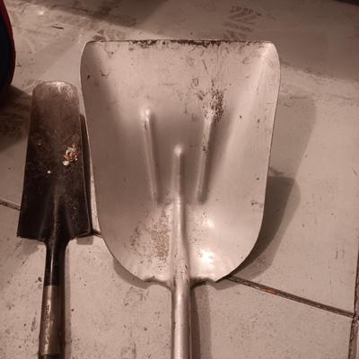 SHOVELS, LOPERS AND A LARGE METAL DUST PAN