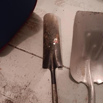 SHOVELS, LOPERS AND A LARGE METAL DUST PAN
