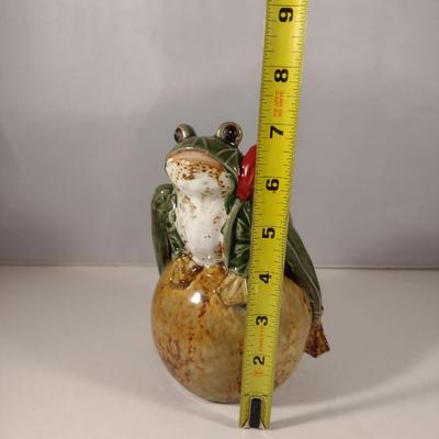 Ceramic Frog with Lotus Flower Figurine