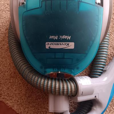 6 FOOT FOLDING TABLE AND KENMORE MAGIC BLUE SMALL CANISTER VACUUM