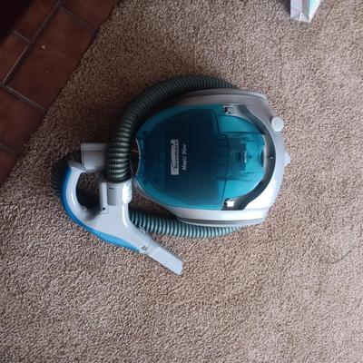 6 FOOT FOLDING TABLE AND KENMORE MAGIC BLUE SMALL CANISTER VACUUM