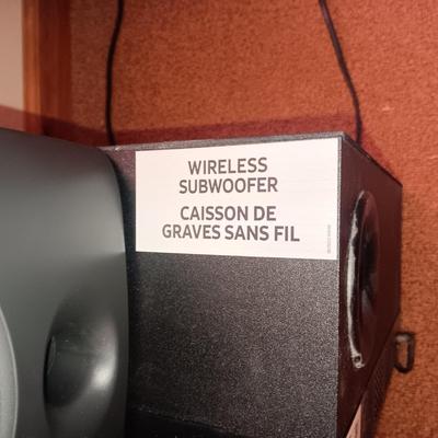 3 DCM SPEAKERS, 1 SAMSUNG AND A WIRELESS SUBWOOFER