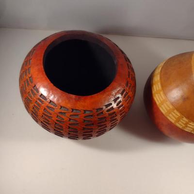 Pair of Artistically Carved Gourds by Debbie Skelly (Waynesville, NC)