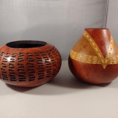 Pair of Artistically Carved Gourds by Debbie Skelly (Waynesville, NC)