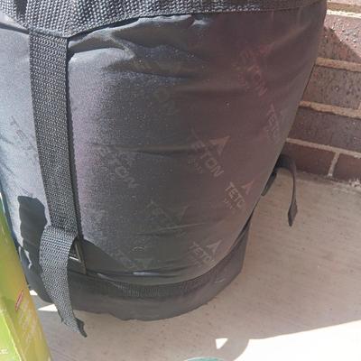 TETON SPORTS SLEEPING BAG, COLEMAN FOLDING SHOVEL & PROPANE ADAPTER