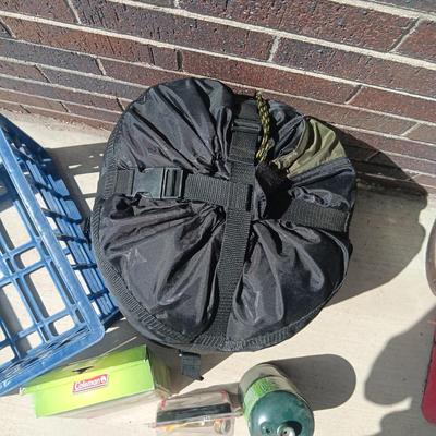 TETON SPORTS SLEEPING BAG, COLEMAN FOLDING SHOVEL & PROPANE ADAPTER