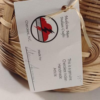 Hand Woven Honeysuckle and White Oak Cherokee Basket by Stacey Swimmer