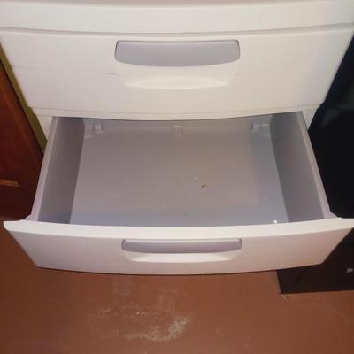 RUBBER MAID TYPE 4 DRAWER ORGANIZER, AREA RUG AND LATCH HOOK PICTURE
