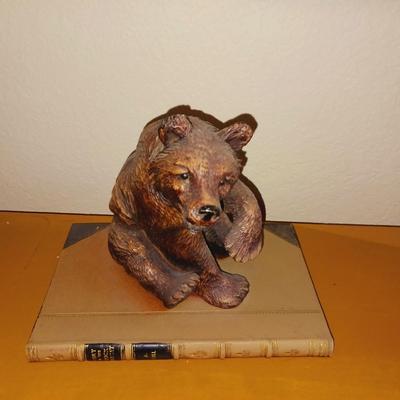 PAINTING ON VELVET AND 2 BEAR FIGURES