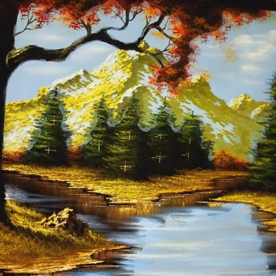 PAINTING ON VELVET AND 2 BEAR FIGURES