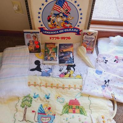 BABY QUILTS/BLANKETS, WINNIE THE POOH MOBILE, DISNEY VHS MOVIES AND MORE