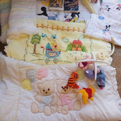 BABY QUILTS/BLANKETS, WINNIE THE POOH MOBILE, DISNEY VHS MOVIES AND MORE