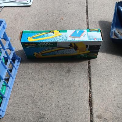 5 GARAGE SALE SIGNS, GARDEN HOSE, RAKE, SNOW SHOVEL AND MORE