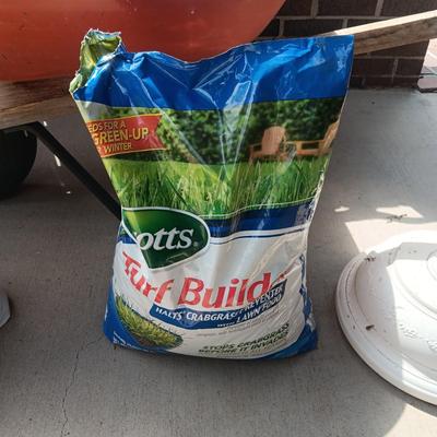 WHEELBARROW, HIS AND HERS LEAF RAKES, TURF BUILDER & SHOVEL