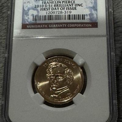 Franklin Pierce U S 1 Dollar NGC Brillance Gold coin