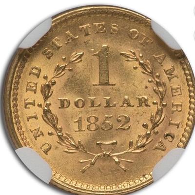 1852 $1 Indian Head Gold MS-64 NGC