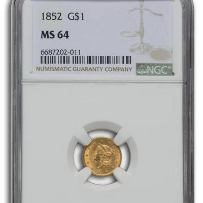 1852 $1 Indian Head Gold MS-64 NGC