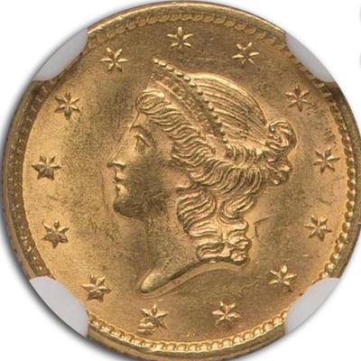 1852 $1 Indian Head Gold MS-64 NGC